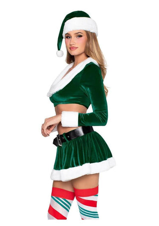 Leg Avenue Hoho Hottie, Velvet Crop Top with Faux Fur Trim, Mini Skirt, Belt and Santa Hat