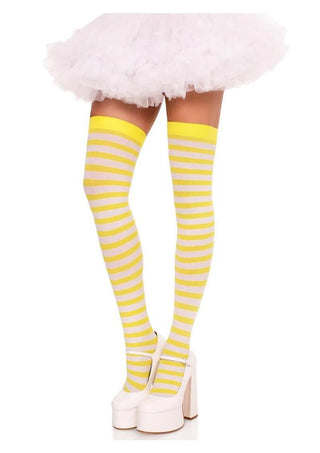 Leg Avenue Nylon Stocking W/ Stripe - White/Yellow - One Size