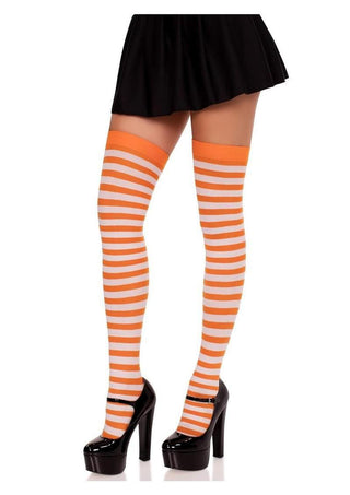 Leg Avenue Nylon Stocking with Stripe - Orange/White - One Size