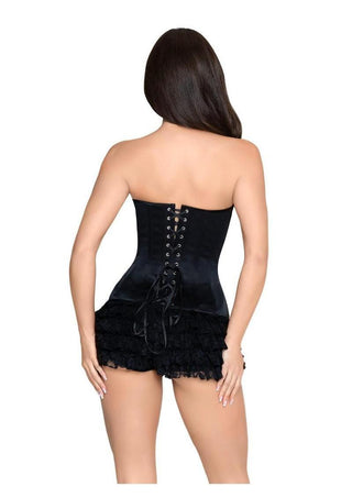 Leg Avenue Steel Boned Satin Corset with Full Busk Closer and Lace-Up Back - Black - Large