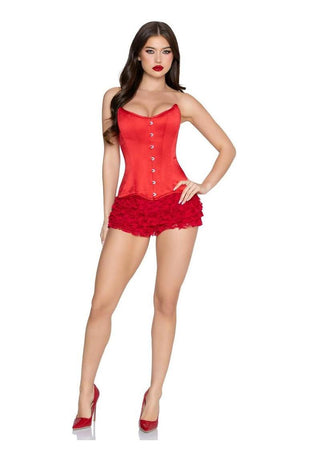 Leg Avenue Steel Boned Satin Corset with Full Busk Closer and Lace-Up Back