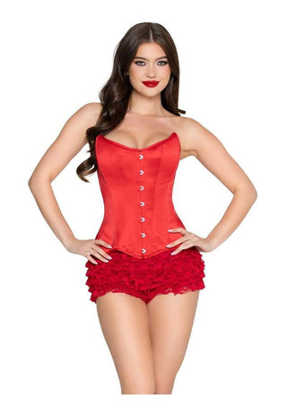 Leg Avenue Steel Boned Satin Corset with Full Busk Closer and Lace-Up Back - Red - Medium