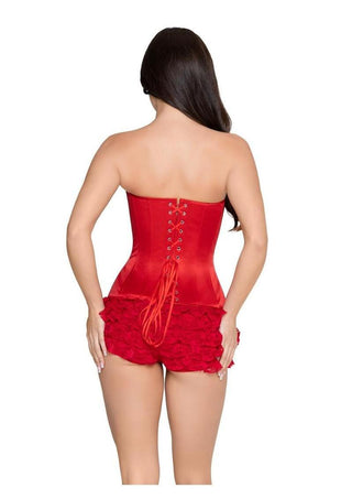 Leg Avenue Steel Boned Satin Corset with Full Busk Closer and Lace-Up Back. X - Red - Large