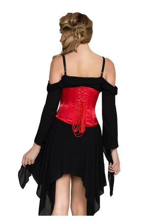 Leg Avenue Steel Boned Satin Waist Cincher with Full Busk Closer and Lace-Up Back - Black - Large