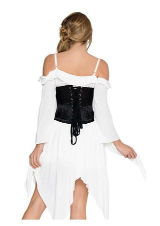 Leg Avenue Steel Boned Satin Waist Cincher with Full Busk Closer and Lace-Up Back - Black - Medium