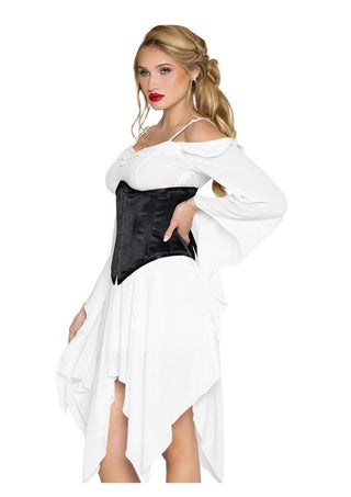 Leg Avenue Steel Boned Satin Waist Cincher with Full Busk Closer and Lace-Up Back - X
