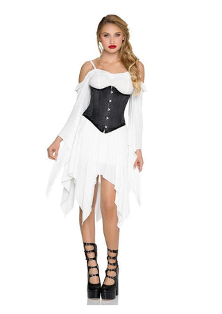 Leg Avenue Steel Boned Satin Waist Cincher with Full Busk Closer and Lace-Up Back - X