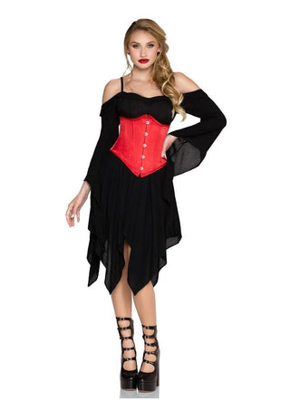 Leg Avenue Steel Boned Satin Waist Cincher with Full Busk Closer and Lace-Up Back - X