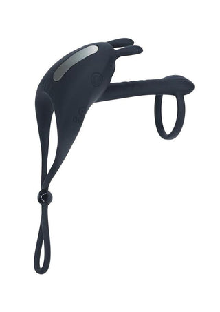 Levelz Adjustable Bunny Vibrating Rechargeable Silicone Lasso Cock Ring and Shaft Loop - Black