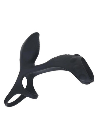 Levelz Vibrating Silicone Rechargeable Cock and Ball Ring with Shaft Loop - Black