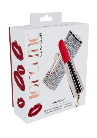 Loveline Diamond Lipstick Rechargeable Silicone Vibrator with Interchangeable Heads - Multicolor/Rainbow