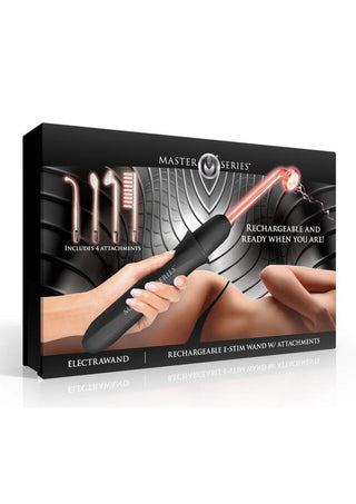Master Series Elektrawand Rechargeable E-Stim Wand with Attachments - Black