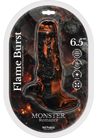 Monster Romance Flame Burst Silicone Penis Sleeve - Black/Orange - One Size