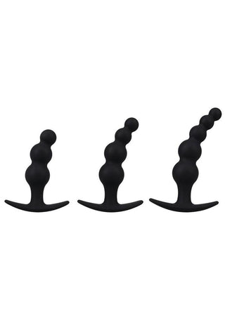 Mood Naughty Beaded Trainer Silicone Anal Plug - Black - 3 Piece Set