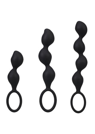 Mood Naughty Contour Beads Trainer Silicone Anal Plug - Black - 3 Piece Set