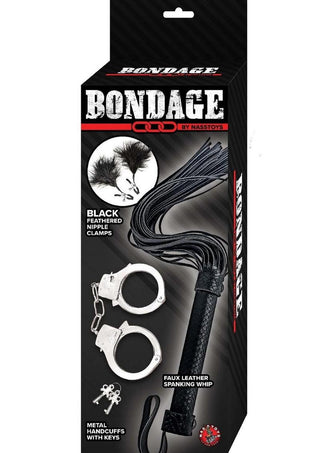 Nasstoys Bondage Whip,feather and Cuffs - Black