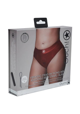 Ouch! Vibrating Strap-On Thong Rechargeable - Red - XLarge/XXLarge