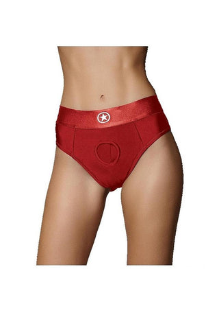 Ouch! Vibrating Strap-On Thong Rechargeable - Red - Small/XSmall