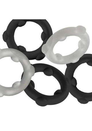 Oxballs Gearheads Silicone Spinner Cock Rings (5 Pack) - Black/Vapor