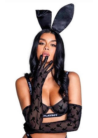 Playboy Bunny Noir Gloves - Black - One Size