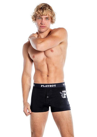 Playboy Mens Varsity Boxer Briefs - Black/White - Small