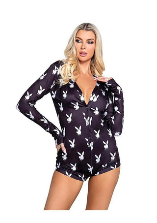 Playboy Slumber Bunny Romper - Black/White - Large/XLarge