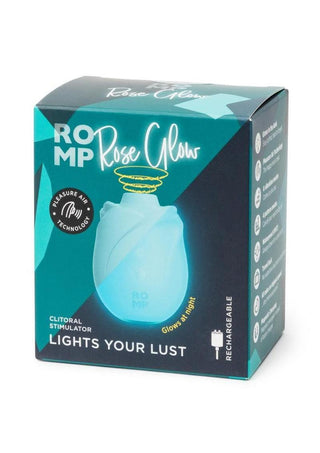 Romp Rose Glow Rechargeable Silicone Glow In The Dark Air Clitoral Stimulator - Blue