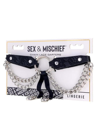 Sex and Mischief Chain Lace Garters - Black/Silver