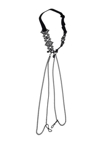 Sex and Mischief Lace Collar with Nipple Ties - Black