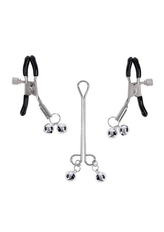 Sex and Mischief Shadow Bell Nipple Clit Jewelry - Black/Silver
