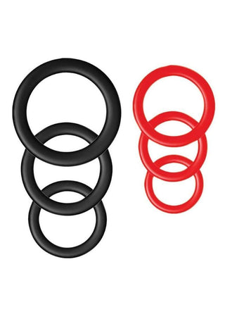Silicone Cock Ring - Black/Red - 6 Pack