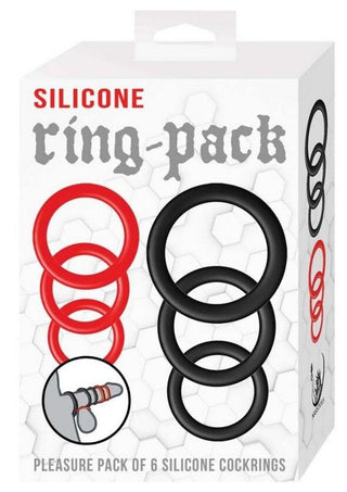 Silicone Cock Ring - Black/Red - 6 Pack