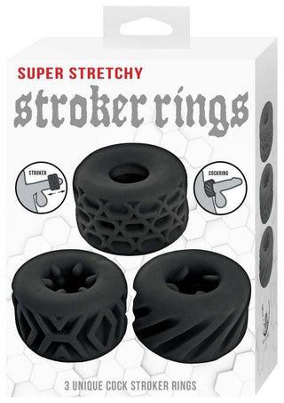 Super Stretchy Stroker Silicone Cock Rings - Black - 3 Piece
