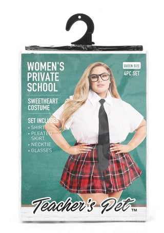 Teacher's Pet Private School Sweetheart Costume - Red/White - Queen - 4 Piece