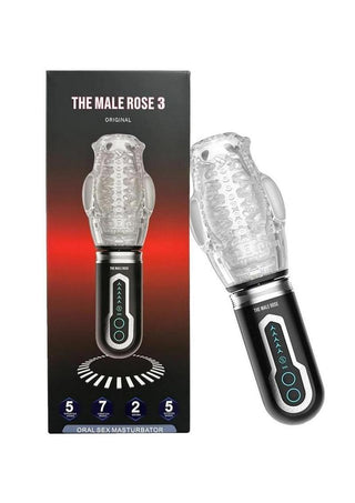 The Male Rose 3 Rechargeable Thrusting Rotating Masturbator - Black/Clear