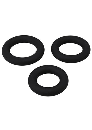 Titanmen Silicone Cushioned Cock Ring - Black - 3 Piece/Set