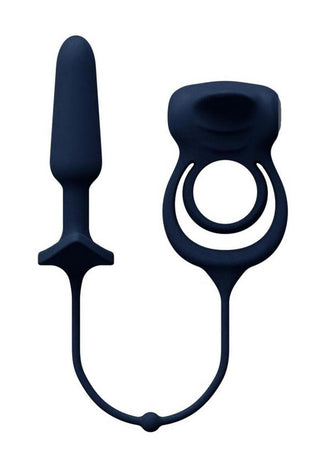 Vedo Humper Rechargeable Silicone Dual C-Ring with Anal Plug - Black - 5in