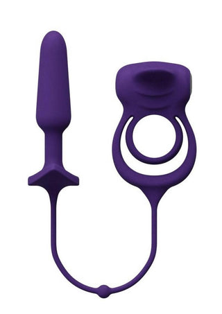 Vedo Humper Rechargeable Silicone Dual C-Ring with Anal Plug - Purple - 5in