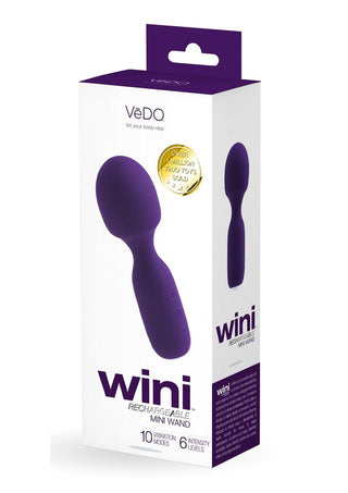 Vedo Wini Silicone Rechargeable Mini Wand Massager - Deep Purple/Purple
