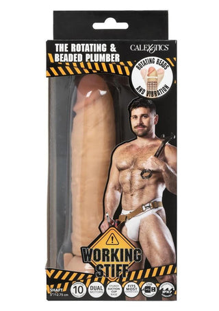 Working Stiff Rotating and Beaded Plumber Rechargeable Vibrating Dildo - Vanilla