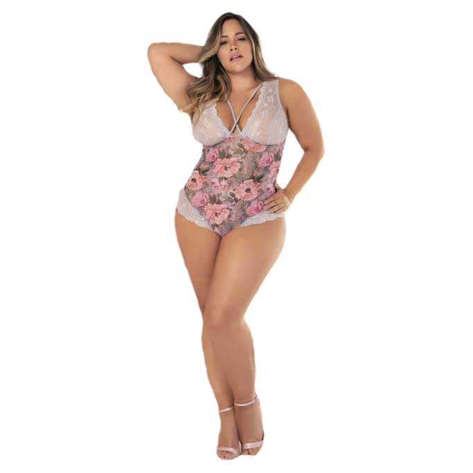 Mapale Blossom Floral Mesh And Lace Teddy