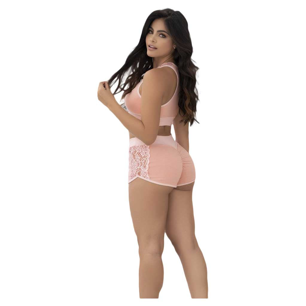 Mapale 2 Piece Pajama Set With Racer Crop Top And Shorts Rose Small