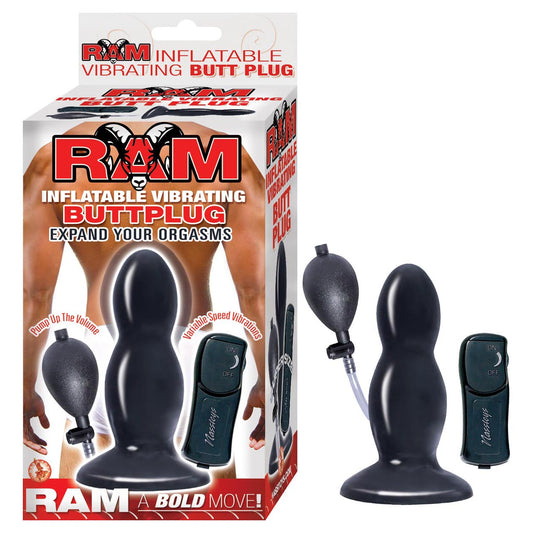 Ram Inflatable Vibrating Butt Plug - Black