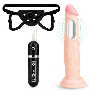 Lux Fetish 6.5 Realistic Vibrating Dildo Strap On Harness Set