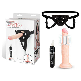 Lux Fetish 6.5 Realistic Vibrating Dildo Strap On Harness Set