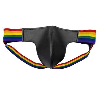 Rouge Leather Jock Strap With Multicoloured Pride Stripe