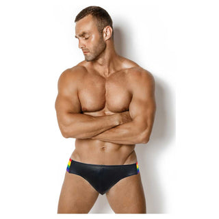 Rouge Leather Jock Strap With Multicoloured Pride Stripe