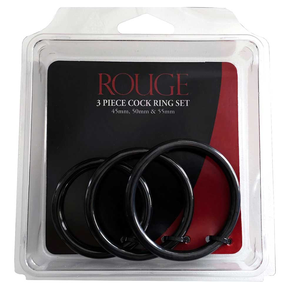 Rouge 3 Piece Stainless Steel Cock Ring Set Black
