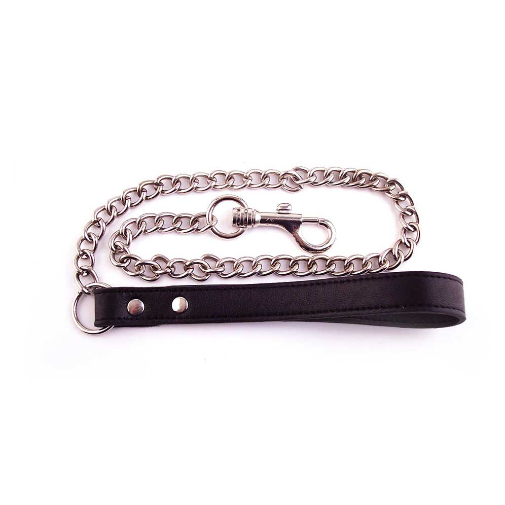 Rouge Genuine Leather Lead With Chain Black