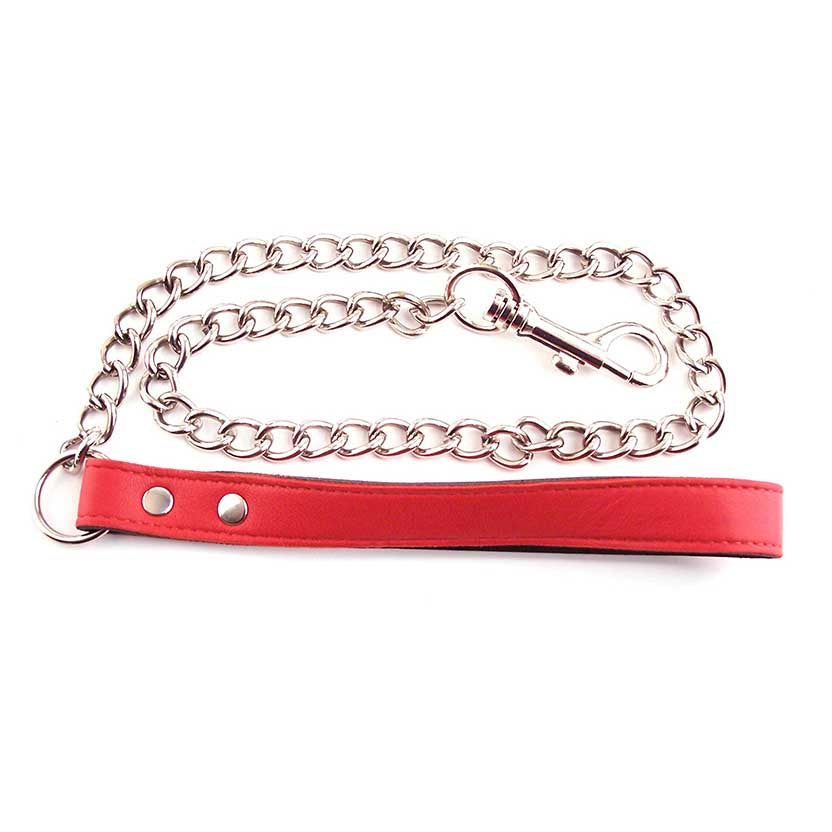 Rouge Genuine Leather Lead With Chain Red